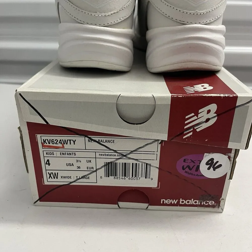 New Balance White 624 SZ 4 X Wide Big Kid Hook Loop Uniform Leather Shoes